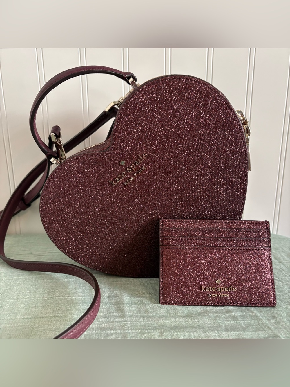 Kate Spade Love Shack Heart Glitter Crossbody Bag and Wallet Set in Deep Nova